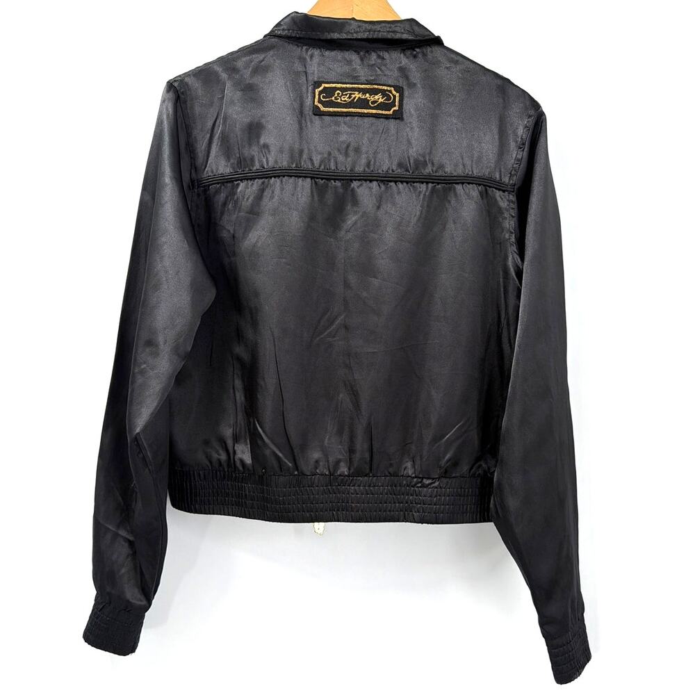 NWT Ed Hardy Black Satin Bomber Jacket Y2K Vintage - Picture 2 of 8